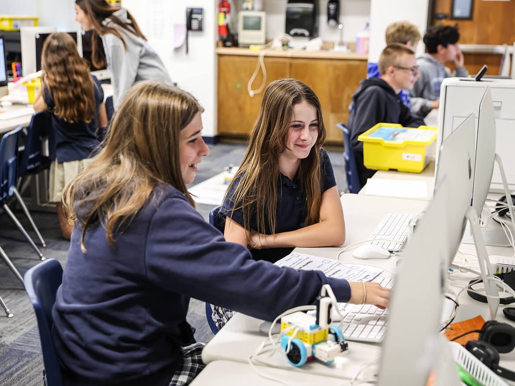 Students working on computers in the school computer lab