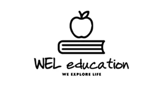 WEL Education logo with an apple on a stack of books